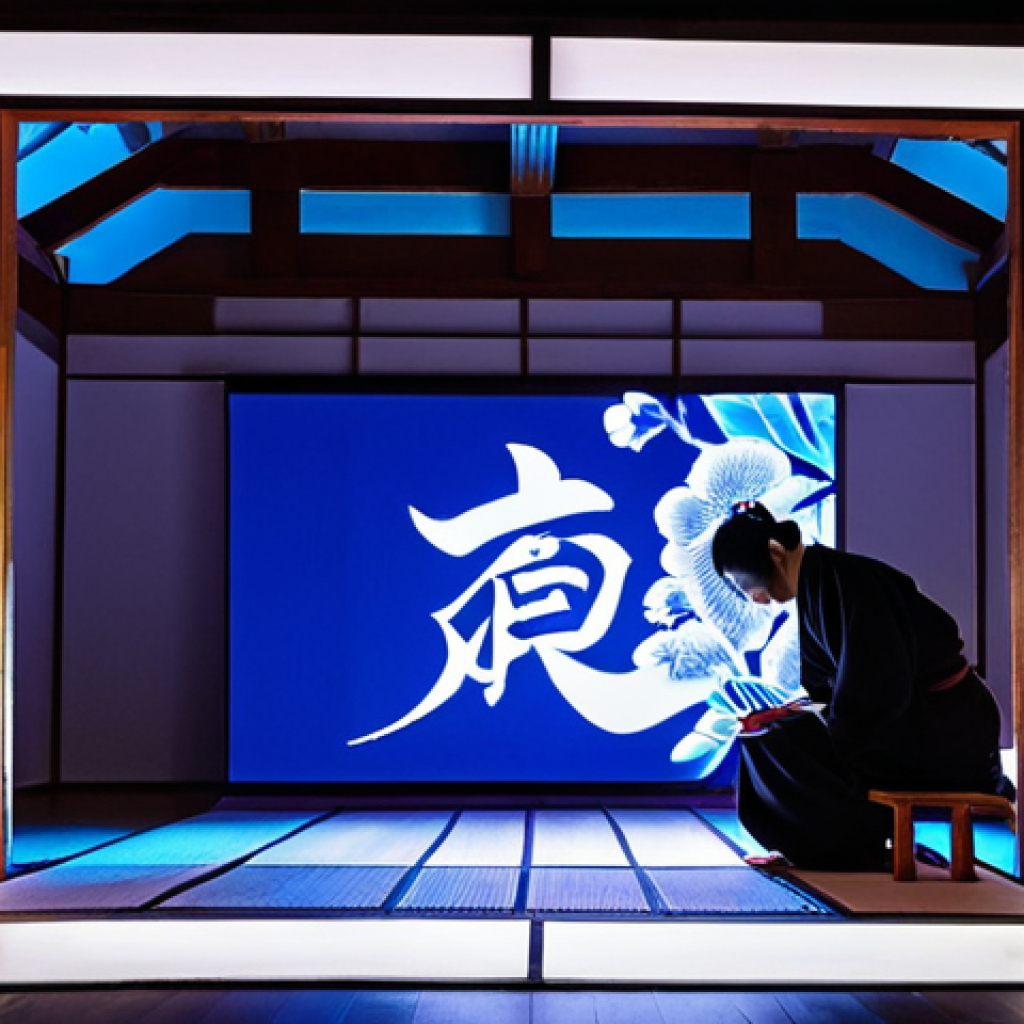 **

A vibrant, modern calligraphy performance blending traditional Japanese Shodo with dynamic projection mapping. Focus on the fusion of old and new, showcasing the energy and innovation.

**