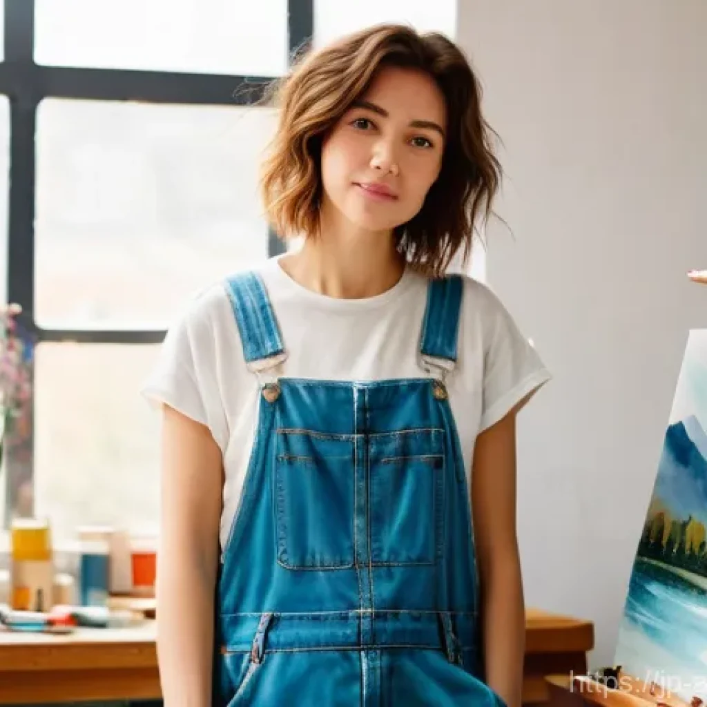 SNS를 활용한 예술 홍보 - **Prompt for an Artist at Work:**
"A young female artist, mid-20s, with short, messy brown hair ...