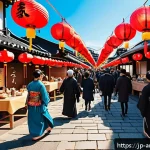 문화예술과 경제적 가치 분석 - A vibrant Japanese local art festival scene in a lively small town, with thousands of visitors enjoy...