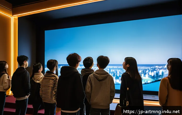 공연 티켓 판매 전략 - A vibrant theater lobby scene featuring diverse young Japanese audience members excitedly watching a...