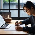 문화예술 법률 컨설팅 - A modern Japanese creative workspace with a young artist carefully reviewing copyright contracts on ...